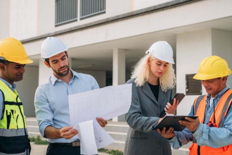 Construction workers at a worksite